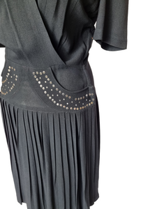 1940s Black Crepe Studded Dress