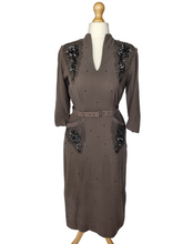 Load image into Gallery viewer, 1940s Grey Dress With Beading and Sequins
