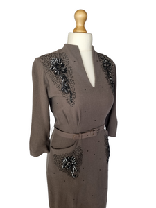1940s Grey Dress With Beading and Sequins