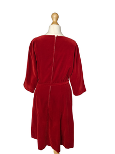 1950s Red Velvet Dress With Clear Button Detail