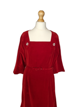 Load image into Gallery viewer, 1950s Red Velvet Dress With Clear Button Detail
