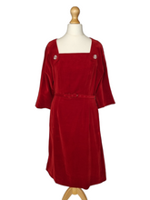 Load image into Gallery viewer, 1950s Red Velvet Dress With Clear Button Detail
