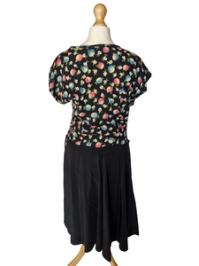 1940s Black and Multicoloured Flower Dress