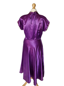 1950s Bright Purple Liquid Satin Dress