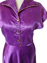 Load image into Gallery viewer, 1950s Bright Purple Liquid Satin Dress
