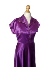 Load image into Gallery viewer, 1950s Bright Purple Liquid Satin Dress
