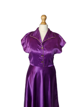 Load image into Gallery viewer, 1950s Bright Purple Liquid Satin Dress
