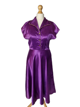 Load image into Gallery viewer, 1950s Bright Purple Liquid Satin Dress
