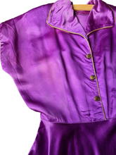 Load image into Gallery viewer, 1950s Bright Purple Liquid Satin Dress
