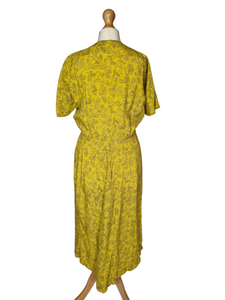 1940s Yellow and Black Rayon Dress