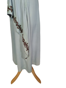 1940s Wounded Pale Blue Grecian Style Dress With Aubergine Trim