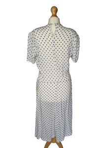 1940s Blue and White Polka Dot Peplum Dress