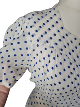 Load image into Gallery viewer, 1940s Blue and White Polka Dot Peplum Dress
