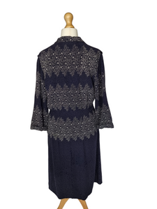 1940s Navy Blue and White Self Patterned Dress