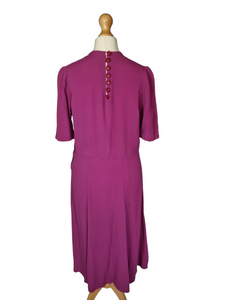 1940s Magenta Pink Crepe Dress