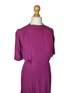 1940s Magenta Pink Crepe Dress