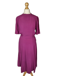 1940s Magenta Pink Crepe Dress