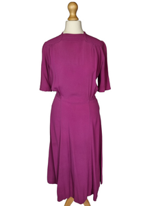 1940s Magenta Pink Crepe Dress