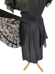 1940s Black Lace Peplum Suit