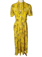 Load image into Gallery viewer, 1940s Yellow, Red and Green Floral Print Seersucker Long House Dress
