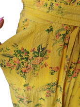 Load image into Gallery viewer, 1940s Yellow, Red and Green Floral Print Seersucker Long House Dress
