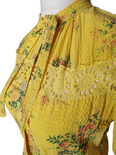 Load image into Gallery viewer, 1940s Yellow, Red and Green Floral Print Seersucker Long House Dress
