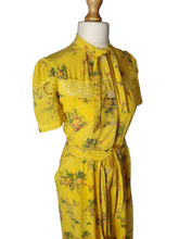 Load image into Gallery viewer, 1940s Yellow, Red and Green Floral Print Seersucker Long House Dress
