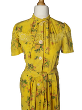 Load image into Gallery viewer, 1940s Yellow, Red and Green Floral Print Seersucker Long House Dress
