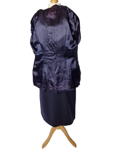 1940s Navy Blue and Red Belted Back Suit