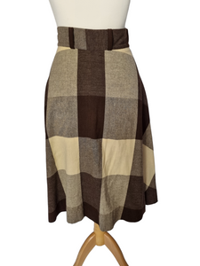 1940s Brown and Cream Check Wool Skirt