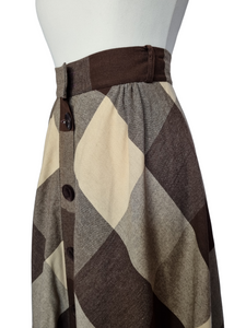 1940s Brown and Cream Check Wool Skirt