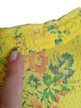 Load image into Gallery viewer, 1940s Yellow, Red and Green Floral Print Seersucker Long House Dress
