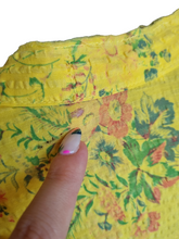 Load image into Gallery viewer, 1940s Yellow, Red and Green Floral Print Seersucker Long House Dress
