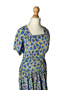 1940s Bright Colourful Spot Abstract Dress