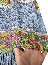 Load image into Gallery viewer, 1940s Sky Blue and Multicoloured Paisle Print Dress With Amazing Collar
