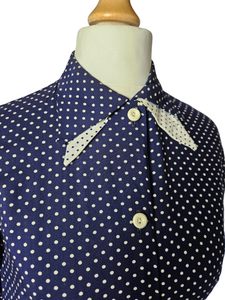 1940s Navy Blue and White Polka Dot Dress