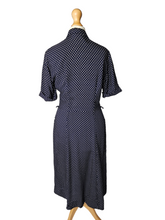 Load image into Gallery viewer, 1940s Navy Blue and White Polka Dot Dress
