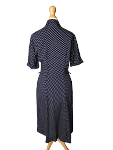 1940s Navy Blue and White Polka Dot Dress