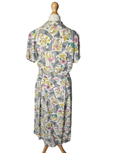 Load image into Gallery viewer, 1940s Grey Novelty Print Flower and Names Dress
