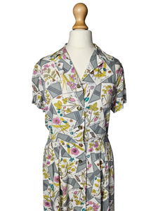 1940s Grey Novelty Print Flower and Names Dress