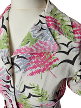 Load image into Gallery viewer, 1940s Pink, Green, Black Waffle Cotton Bird and Leaf Print Dress
