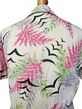 Load image into Gallery viewer, 1940s Pink, Green, Black Waffle Cotton Bird and Leaf Print Dress
