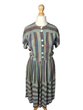 Load image into Gallery viewer, 1940s Orange, Blue and Green Striped Floral Dress
