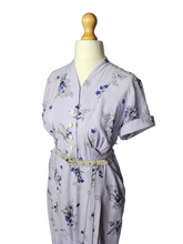 Load image into Gallery viewer, 1940s Lilac, Purple, Black and White Floral Dress
