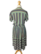 Load image into Gallery viewer, 1940s Orange, Blue and Green Striped Floral Dress
