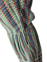 Load image into Gallery viewer, 1940s Orange, Blue and Green Striped Floral Dress
