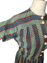 Load image into Gallery viewer, 1940s Orange, Blue and Green Striped Floral Dress
