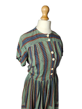 Load image into Gallery viewer, 1940s Orange, Blue and Green Striped Floral Dress
