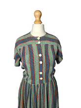 Load image into Gallery viewer, 1940s Orange, Blue and Green Striped Floral Dress
