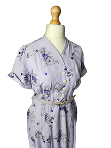 1940s Lilac, Purple, Black and White Floral Dress